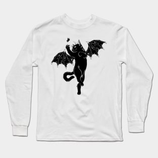 flying cat bat hunt butterfly Long Sleeve T-Shirt